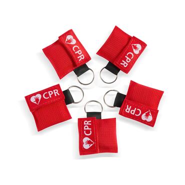 CPR Masks in Red Keychains front view