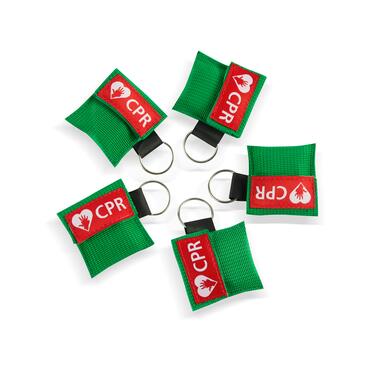 CPR Masks in Green Keychains front view