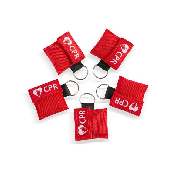 CPR Masks in Red Keychains front view