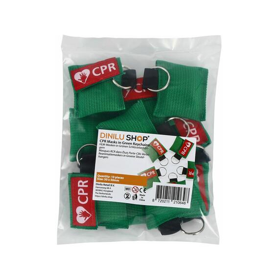 CPR Masks in Green Keychains in package